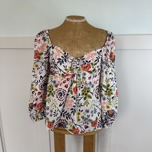 Velvet by Graham & Spencer Women's SM Floral Milkmaid Coquette Puff Sleeve Boxy